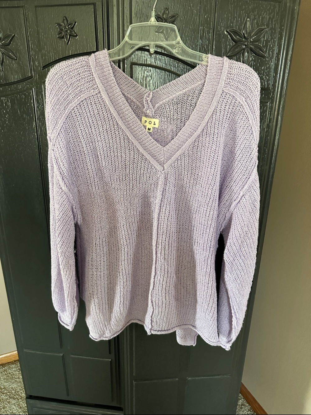 POL Lavender V-Neck Lightweight Knit Sweater